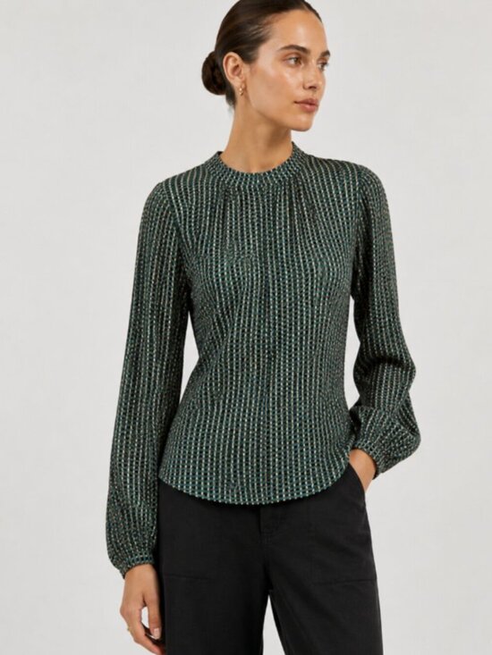 Ganni Tops - GANNI Checkered Green Tan Black Longsleeve Blouse 2/XS $215